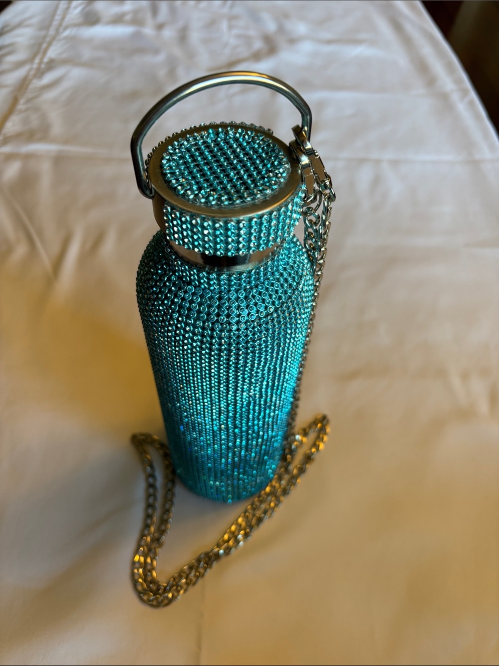 Turquoise Crystal-Embellished Crossbody Bottle Bag